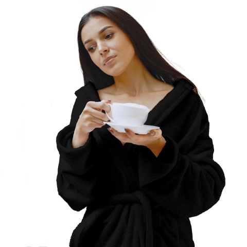 Szlafrok czarny coral fleece ciepły XL unisex