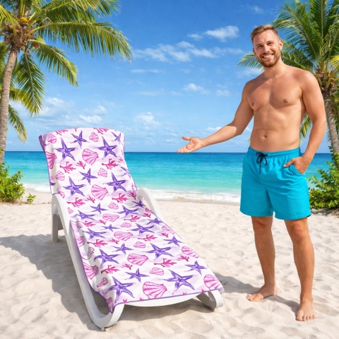 Ręcznik z mikrofibry na leżak 73x230 cm Challenge FIOLETOWE MUSZLE